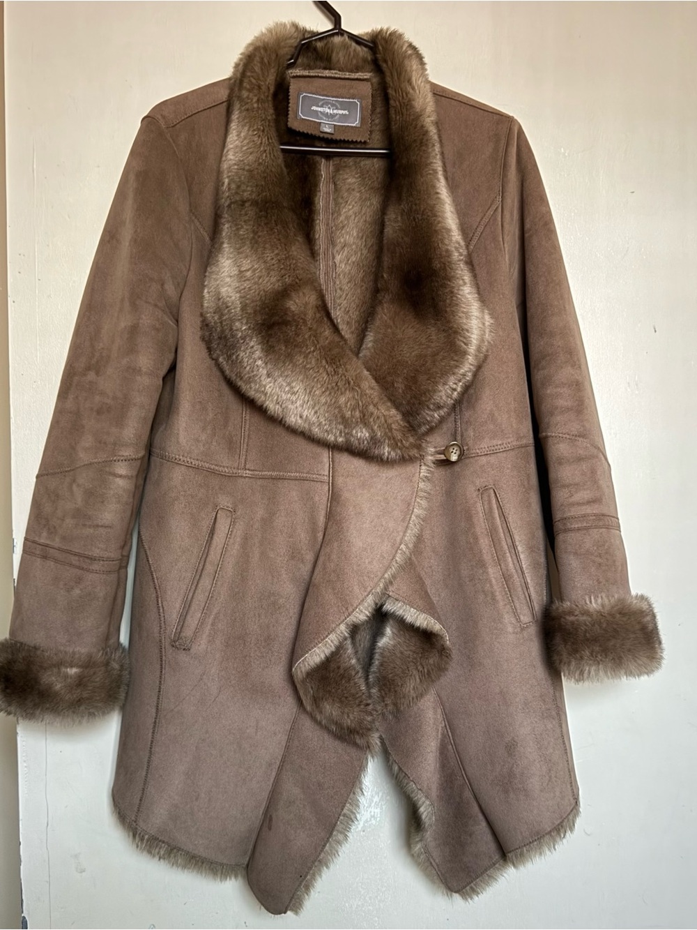 Luxurious Dark Taupe Faux Shearling Coat